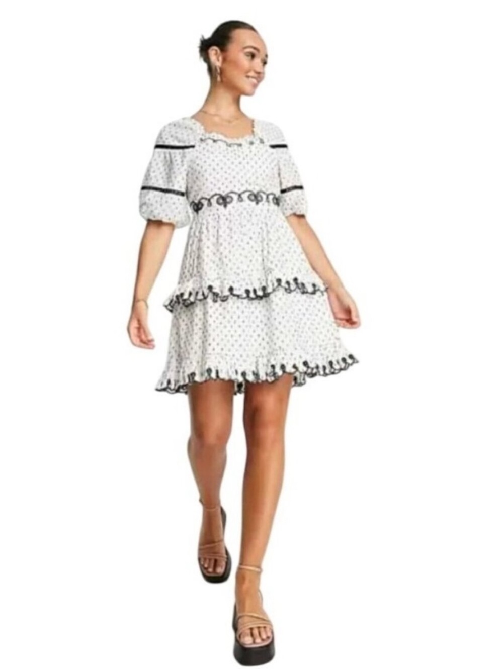 YAS White Mini Dress with Black Trim